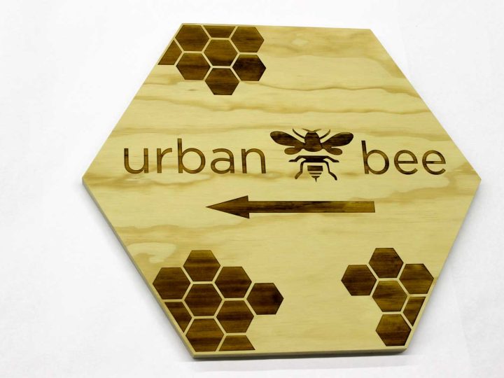 Laser etched plywood business sign 170